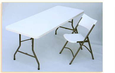 white plastic folding table